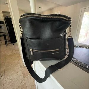 Fawn Design Black Leather Diaper Bag